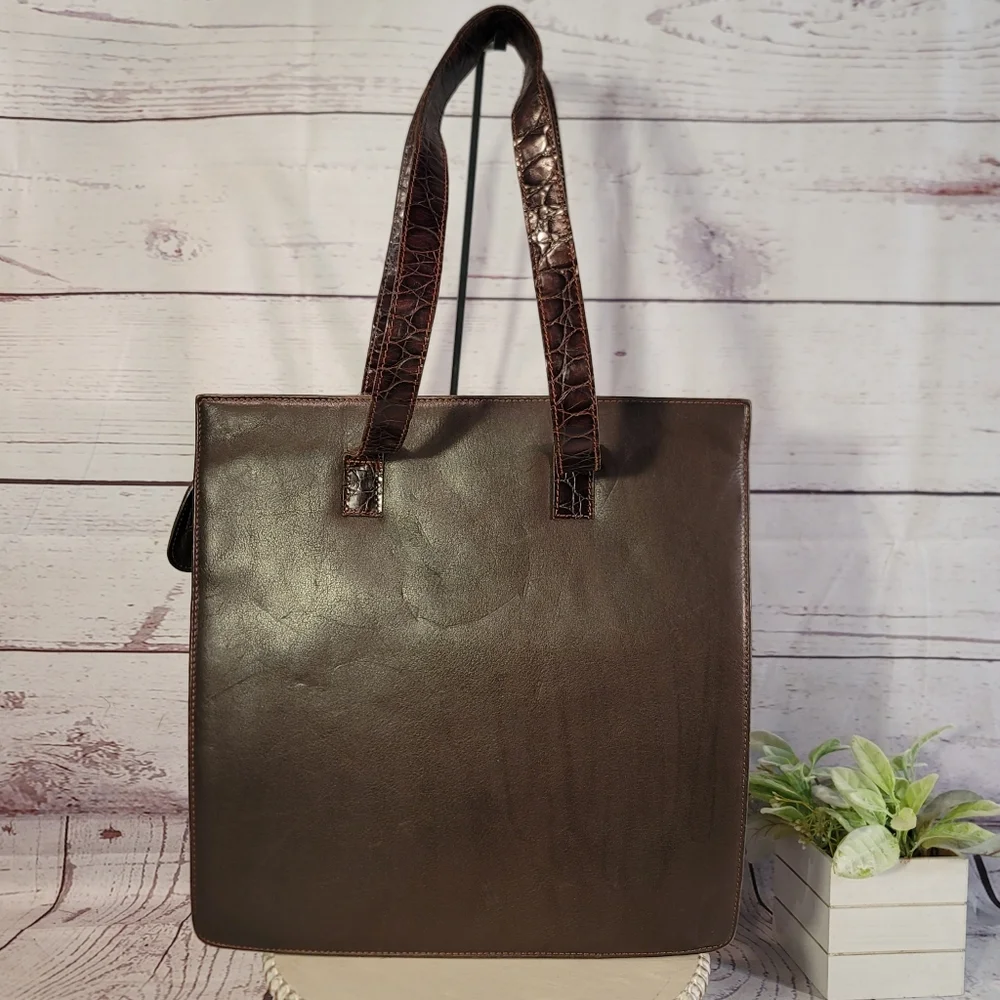 Vintage Tano of Spain Large Brown Leather Tote Bag